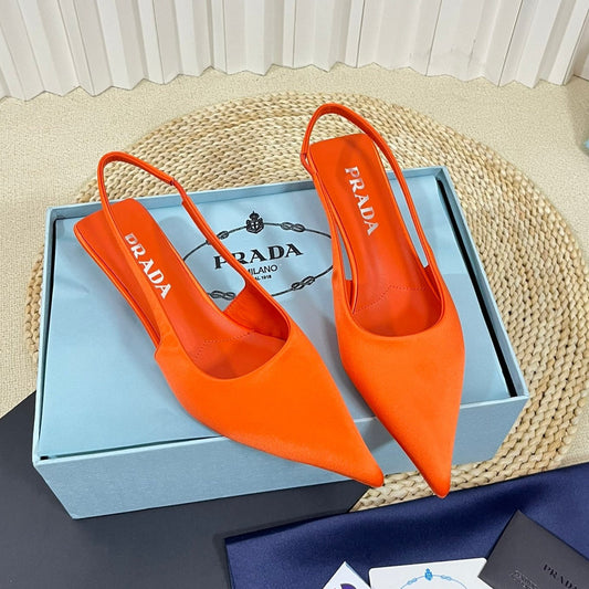 Luxury PradaPOINTED TOE SLINGBACK PUMPS BRIGHT ORANGE SATIN