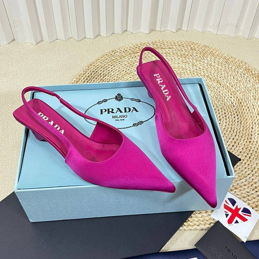 Luxury PradaPOINTED TOE SLINGBACK PUMPS BRIGHT PINK SATIN