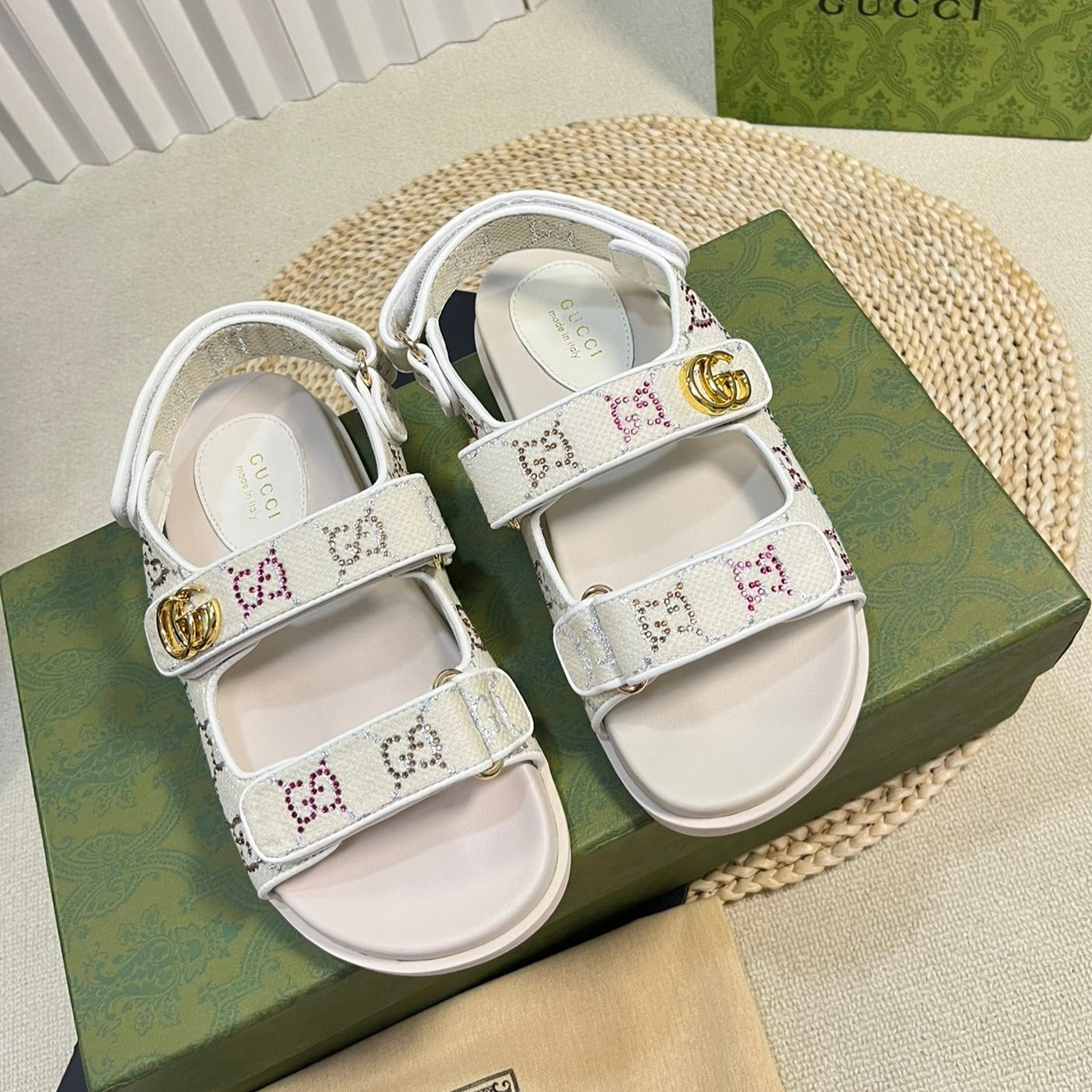 Luxury Gucci GG  Sandal With Double G White
