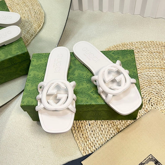 Luxury Gucci GG Rubber Slide White