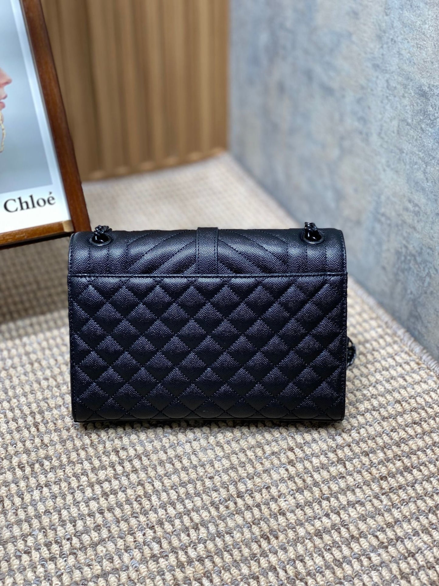 Luxury Saint Laurent ENVELOPE CHAIN BAG 24 IN BLACK CALFSKIN