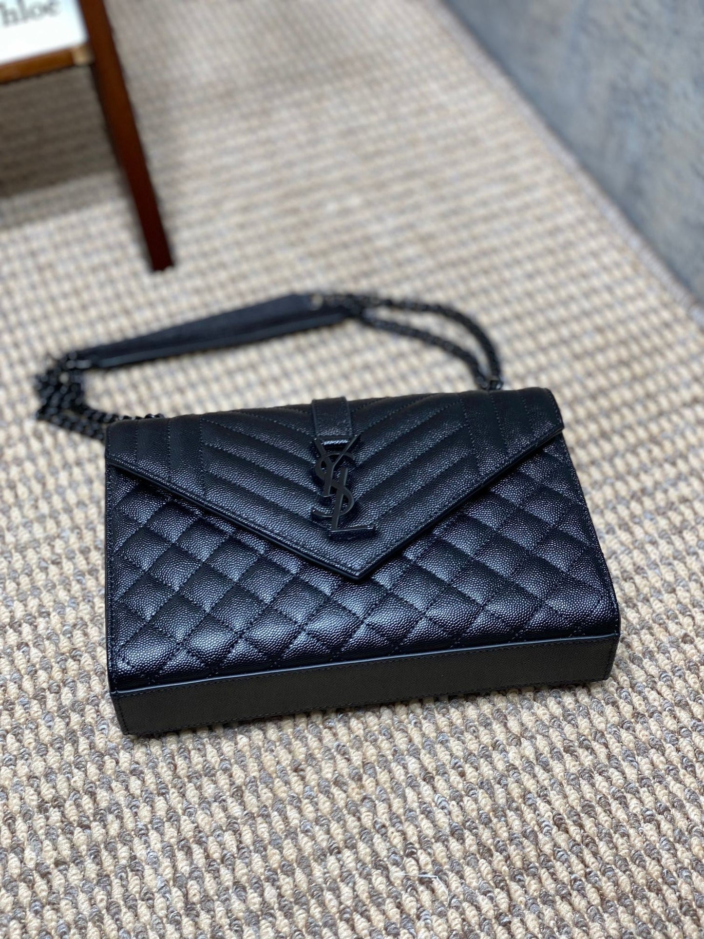 Luxury Saint Laurent ENVELOPE CHAIN BAG 24 IN BLACK CALFSKIN
