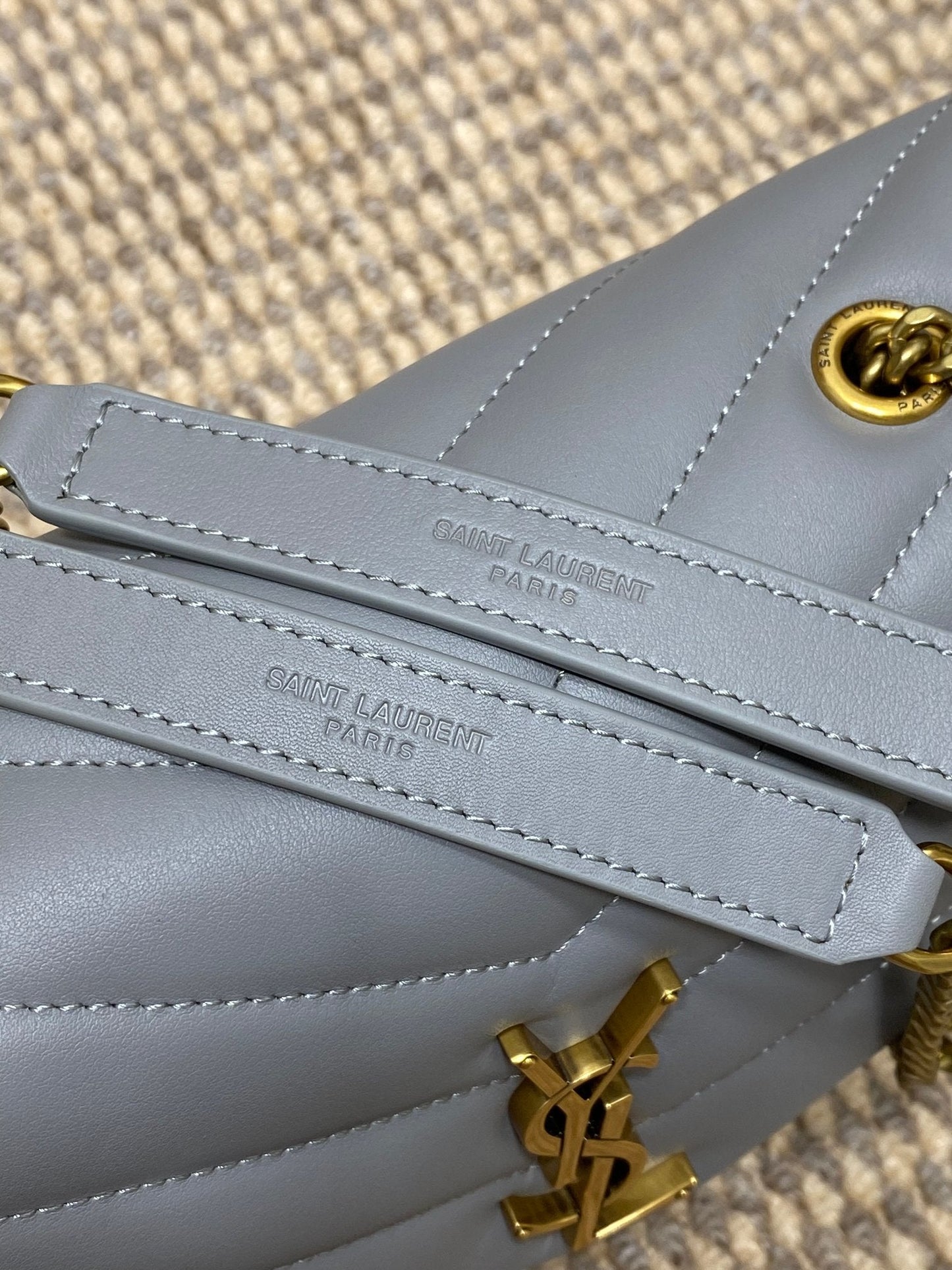 Luxury Saint Laurent LOULOU SMALL 25 IN ASH BLUE LAMBSKIN GOLD HARDWARE