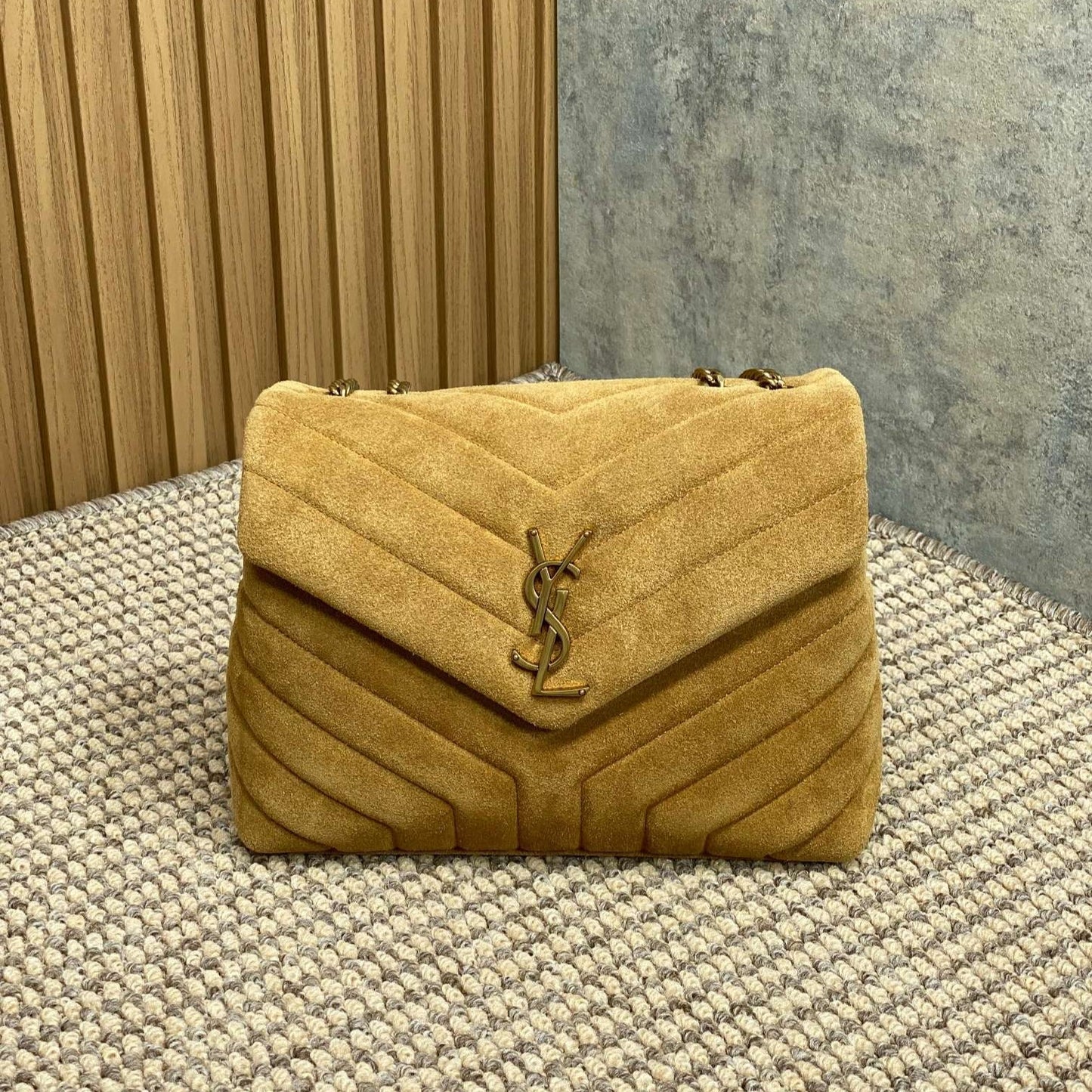 Luxury Saint Laurent LOULOU SMALL 25 IN PEANUT BROWN SUEDE COPPER HARDWARE