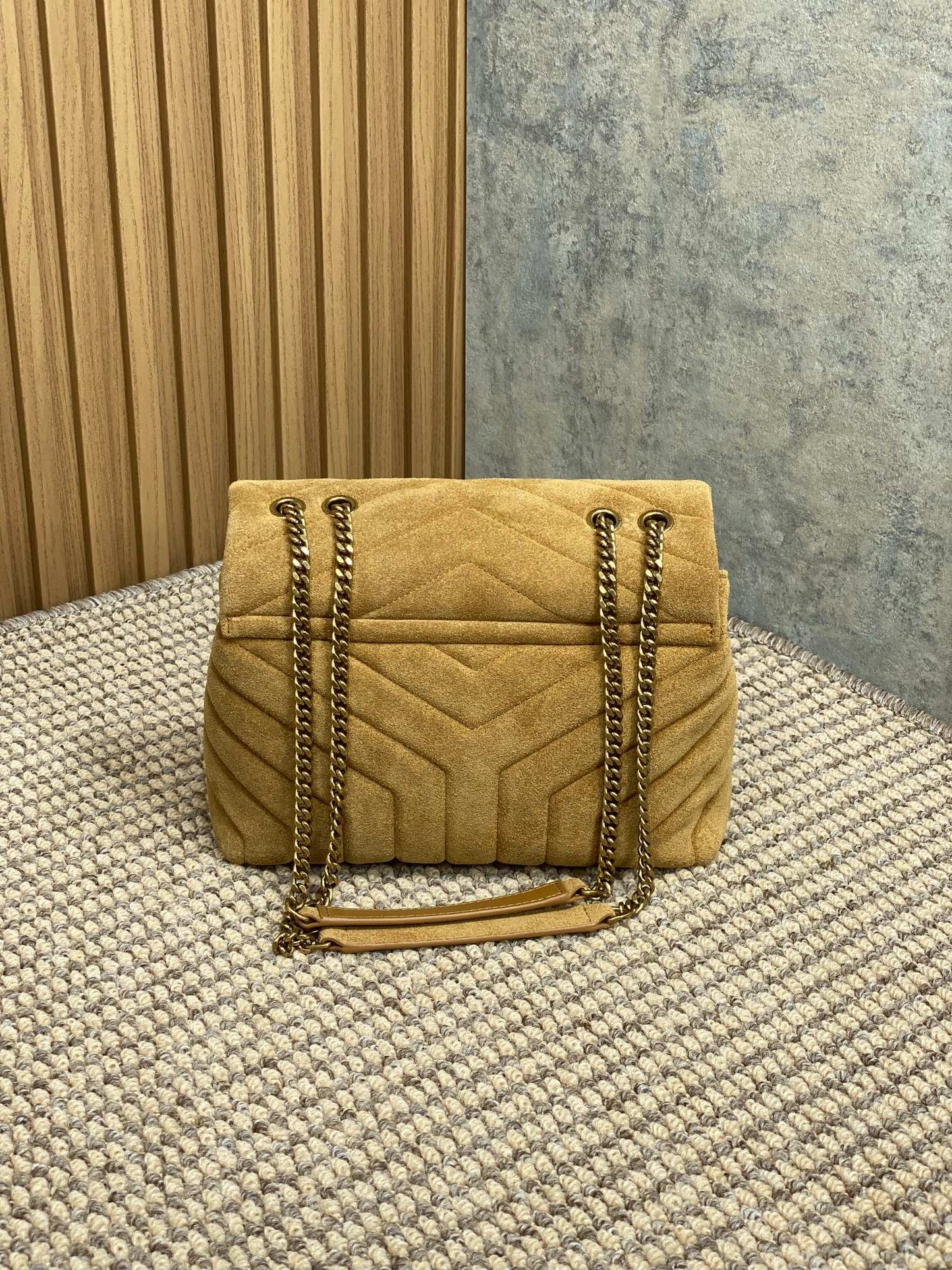 Luxury Saint Laurent LOULOU SMALL 25 IN PEANUT BROWN SUEDE COPPER HARDWARE