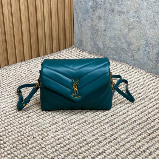 Luxury Saint Laurent LOULOU MINI BAG 20 IN DARK CYAN LAMBSKIN GOLD HARDWARE