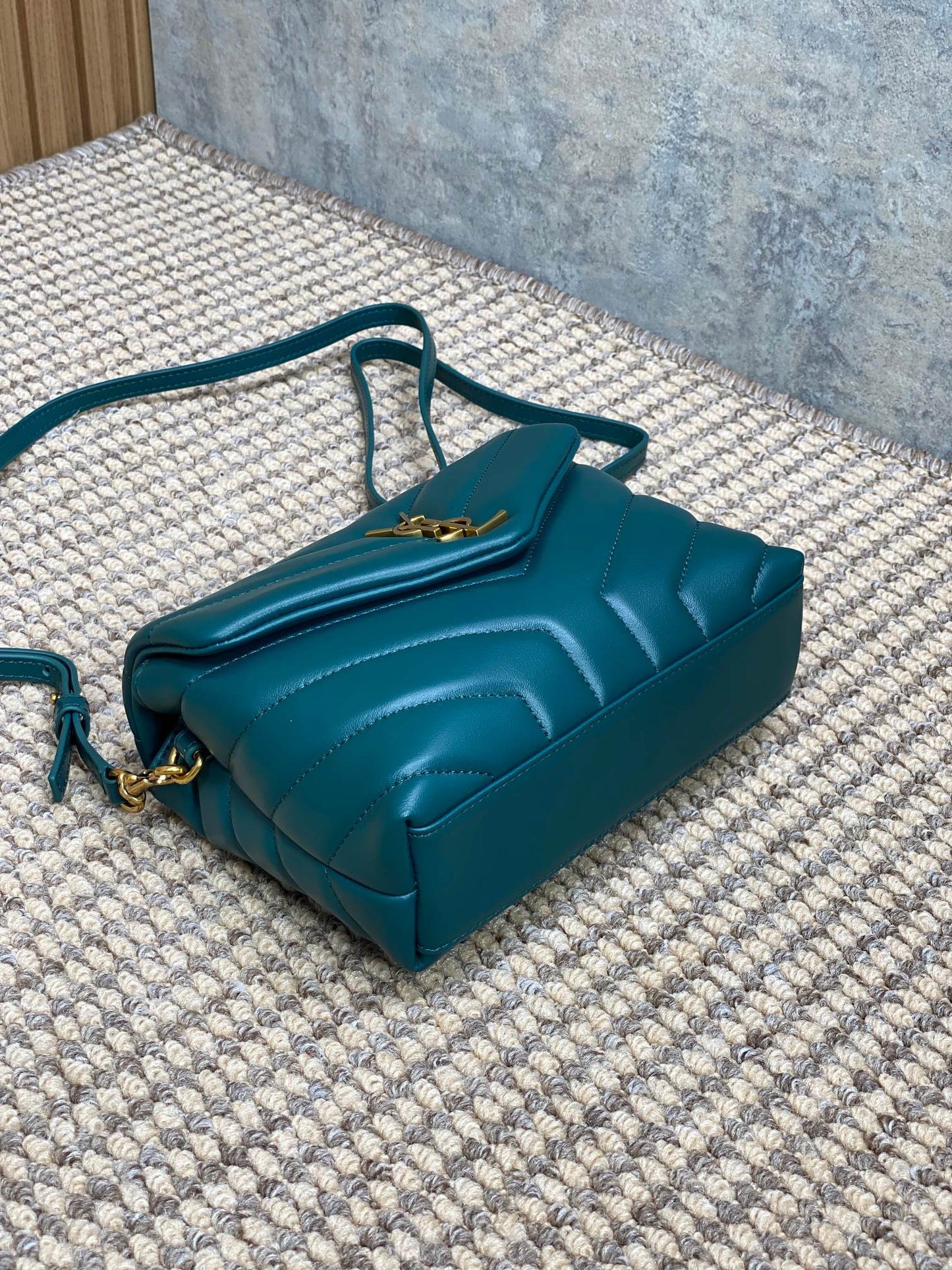 Luxury Saint Laurent LOULOU MINI BAG 20 IN DARK CYAN LAMBSKIN GOLD HARDWARE