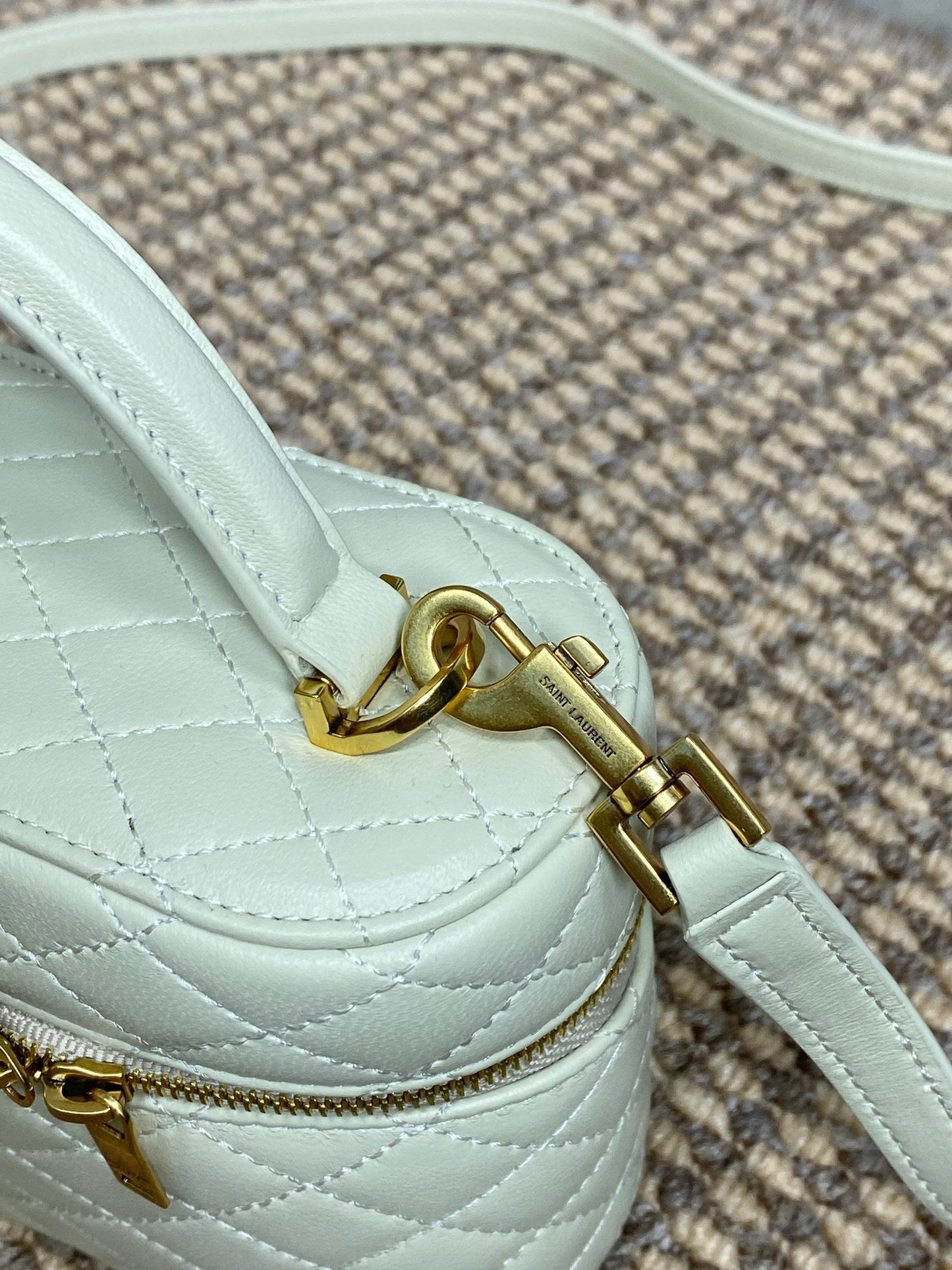 Luxury Saint Laurent GABY MINI VANITY 18 IN IVORY WHITE LAMBSKIN GOLD HARDWARE