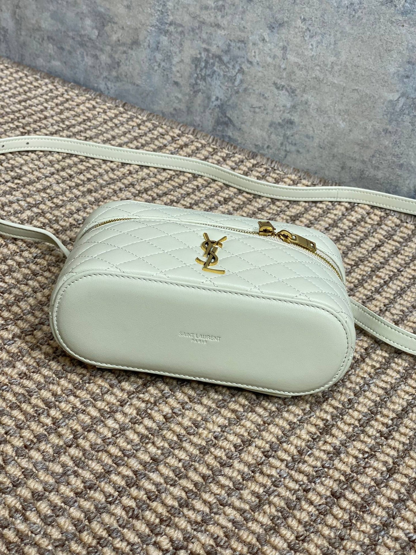 Luxury Saint Laurent GABY MINI VANITY 18 IN IVORY WHITE LAMBSKIN GOLD HARDWARE