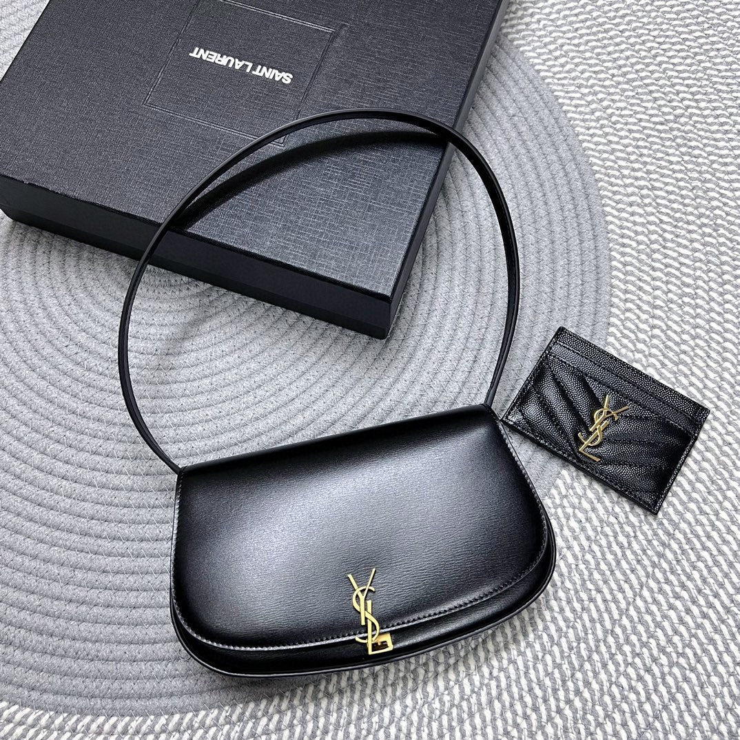 Luxury Saint Laurent VOLTAIRE IN BOX 21 IN BLACK CALFSKIN GOLD LOGO