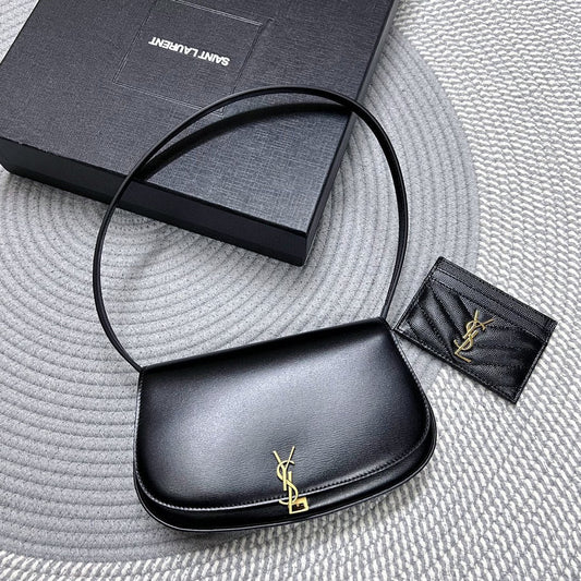 Luxury Saint Laurent VOLTAIRE IN BOX 21 IN BLACK CALFSKIN GOLD LOGO