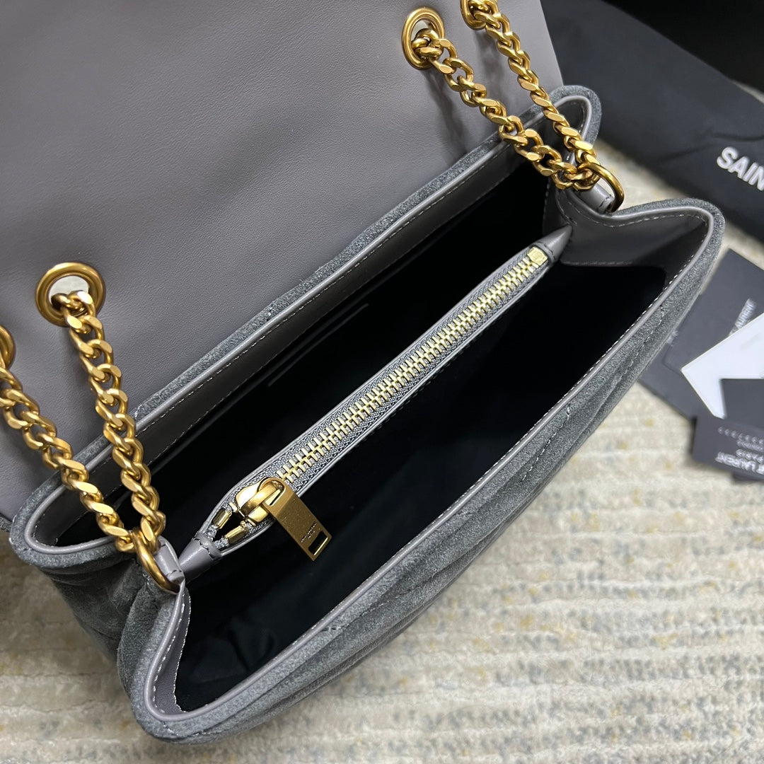 Luxury Saint Laurent LOULOU SMALL 23 IN GRAY SUEDE GOLD HARDWARE