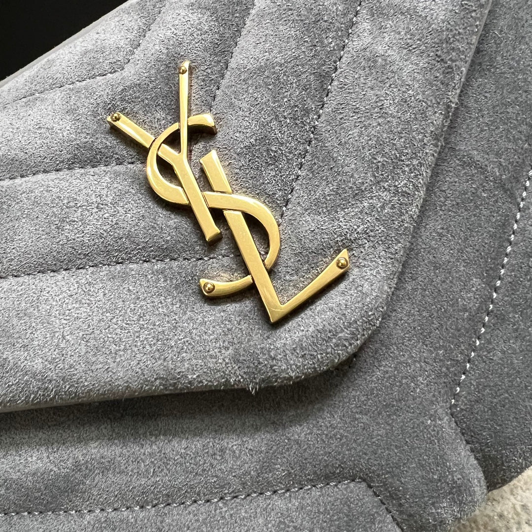 Luxury Saint Laurent LOULOU SMALL 23 IN GRAY SUEDE GOLD HARDWARE