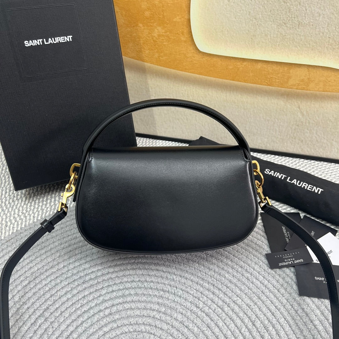 Luxury Saint Laurent VOLTAIRE 24 IN BLACK CALFSKIN GOLD LOGO