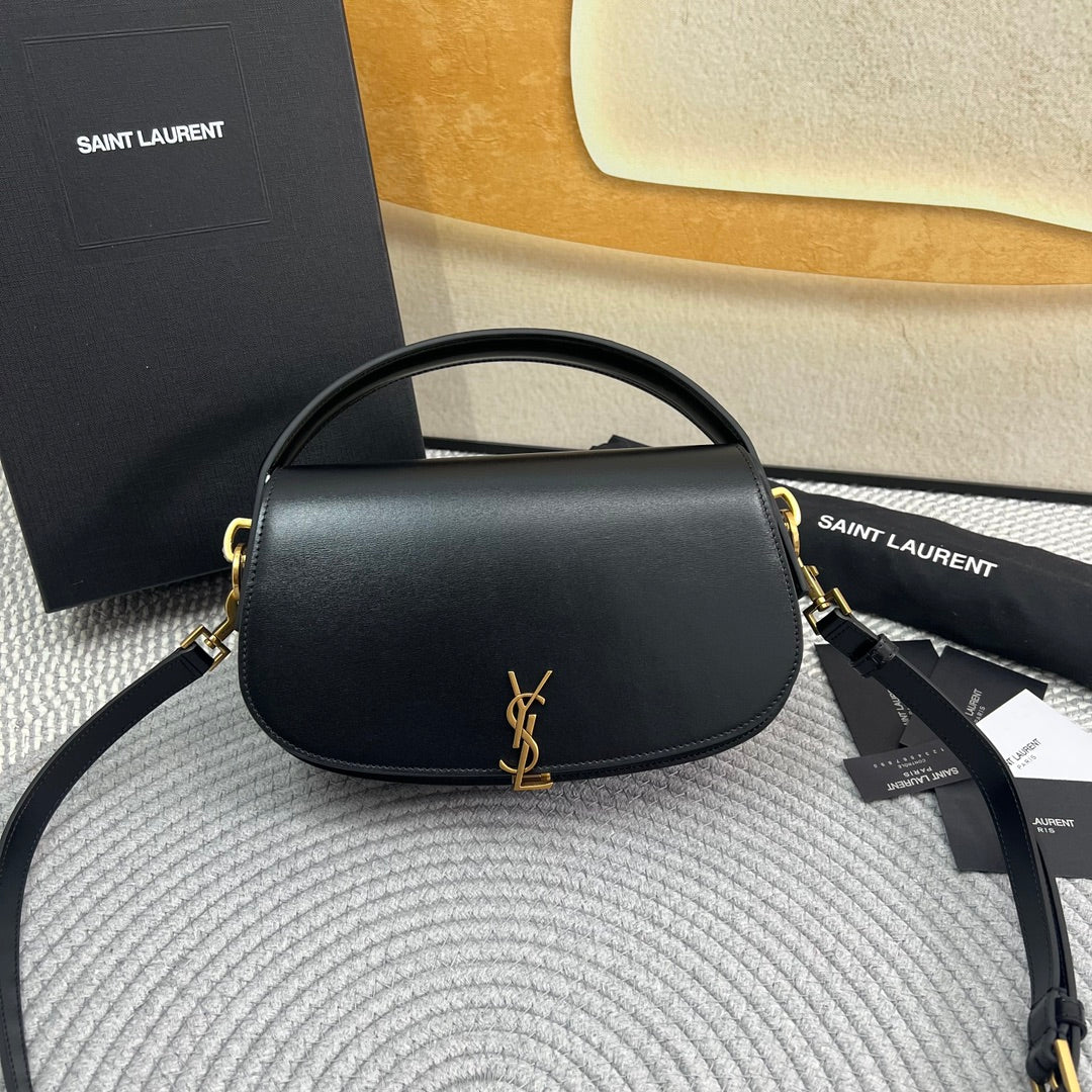 Luxury Saint Laurent VOLTAIRE 24 IN BLACK CALFSKIN GOLD LOGO
