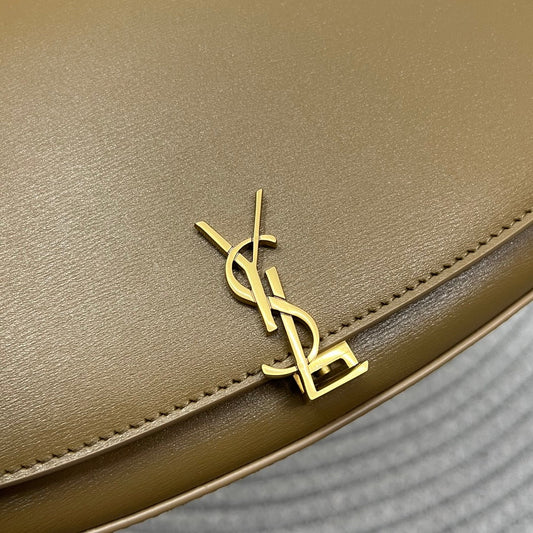 Luxury Saint Laurent VOLTAIRE IN BOX 21 IN CARAMEL BROWN CALFSKIN GOLD LOGO