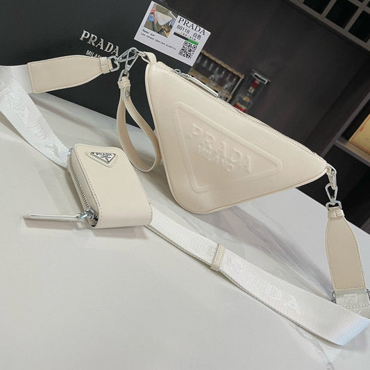 Luxury PradaTRIANGLE 27 SHOULDER BAG IN WHITE CALFSKIN WITH STRAP