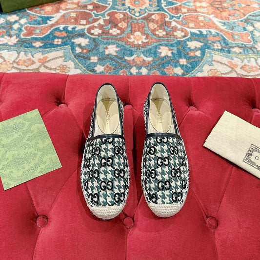 Luxury Gucci GG ESPADRILLE LOAFER BLACK AND BASIL CANVAS