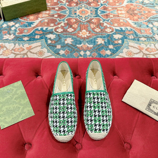 Luxury Gucci GG ESPADRILLE LOAFER GREEN CANVAS