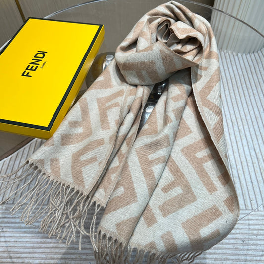 Luxury FendiFF 170 CM SCARF IN BEIGE WOOL AND CASHMERE