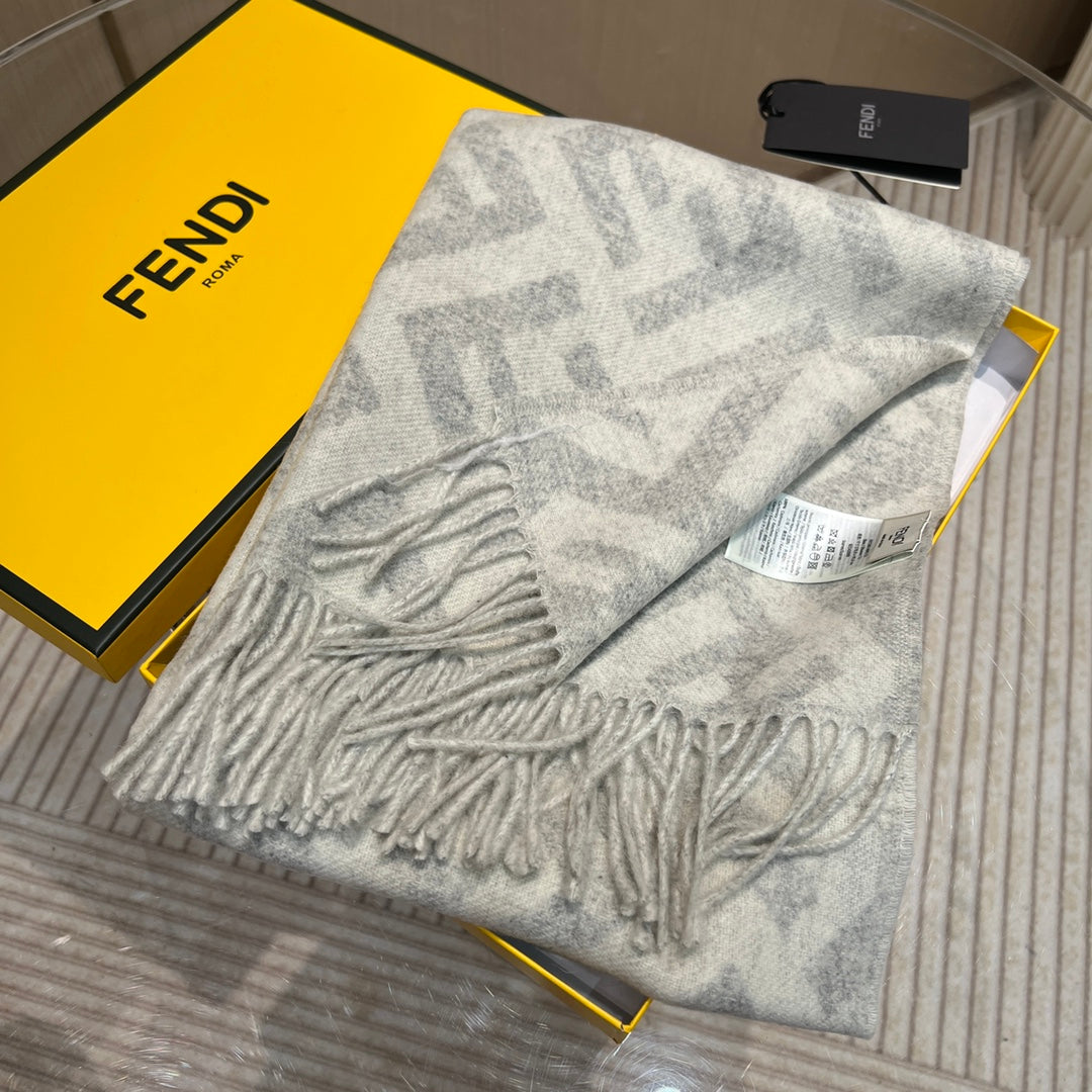 Luxury FendiFF 170 CM SCARF IN DOVE GREY WOOL AND CASHMERE
