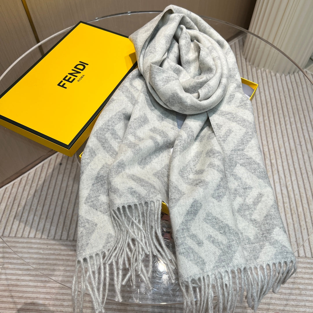 Luxury FendiFF 140 CM PONCHO LIGHT GREY MIX WHITE WOOL AND SILK