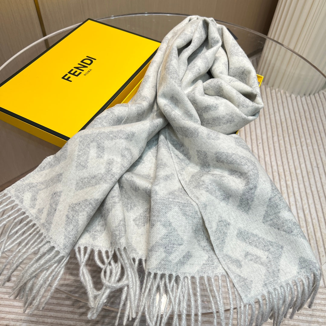 Luxury FendiFF 170 CM SCARF IN DOVE GREY WOOL AND CASHMERE