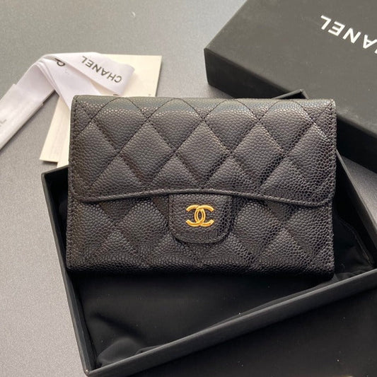 Luxury Chanel wallet 15cm black caviar gold hardware