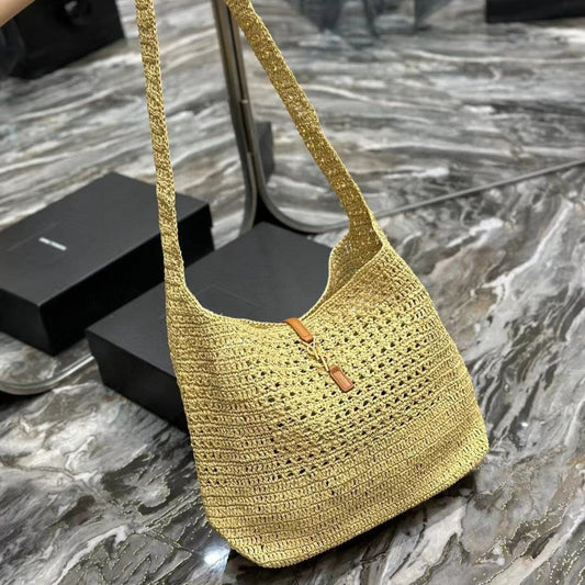 Luxury Saint Laurent YSL HOBO BAG 30CM BEIGE RAFFIA