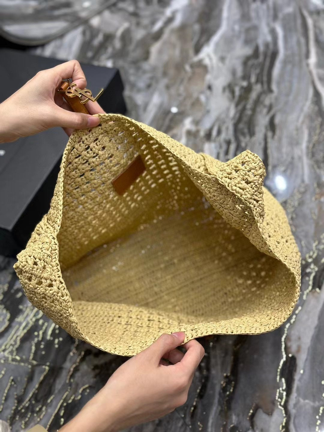 Luxury Saint Laurent YSL HOBO BAG 30CM BEIGE RAFFIA