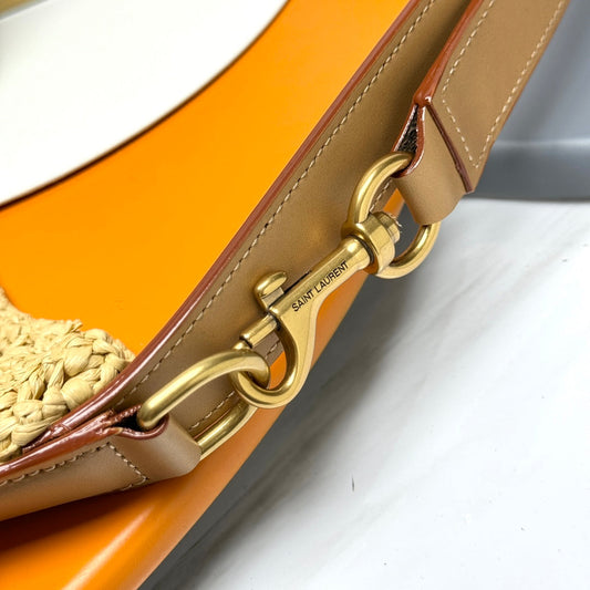 Luxury Saint Laurent YSL OXALIS 37CM BEIGE RAFFIA TAN CALFSKIN