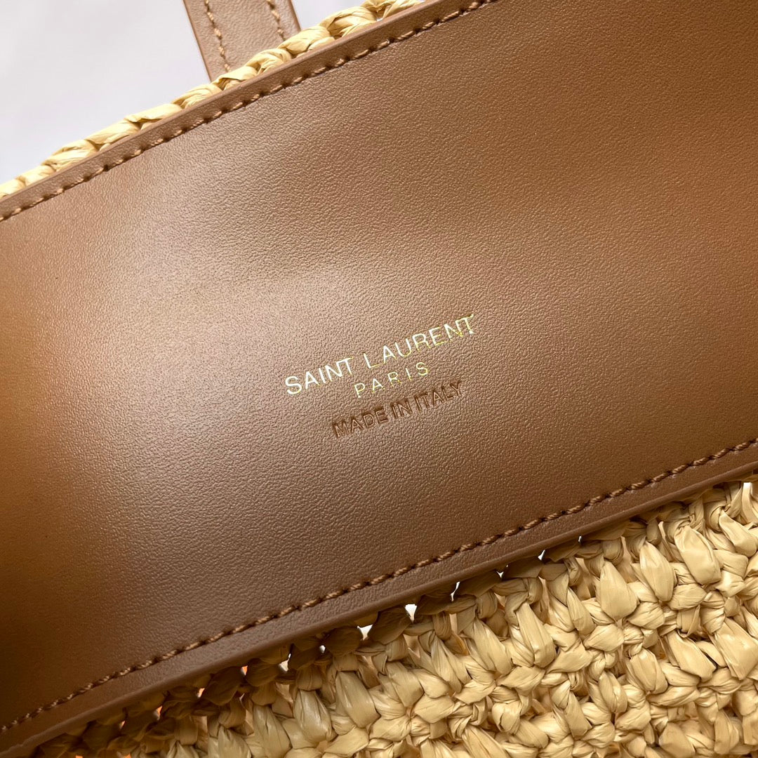 Luxury Saint Laurent YSL LE 37 20CM BEIGE RAFFIA BUCKET BAG