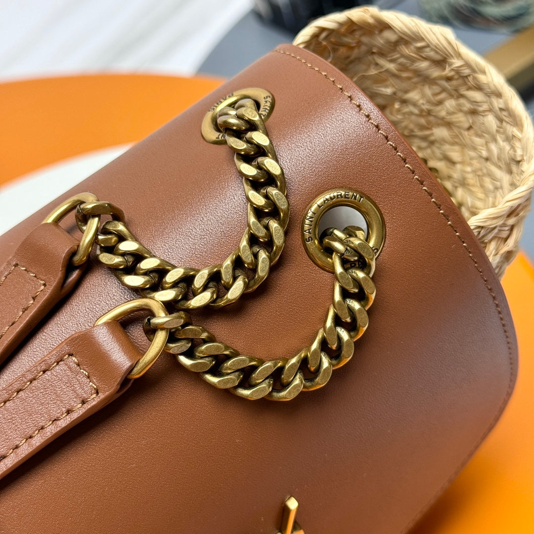 Luxury Saint Laurent YSL SMALL 23CM MANON BEIGE RAFFIA TAN CALFSKIN
