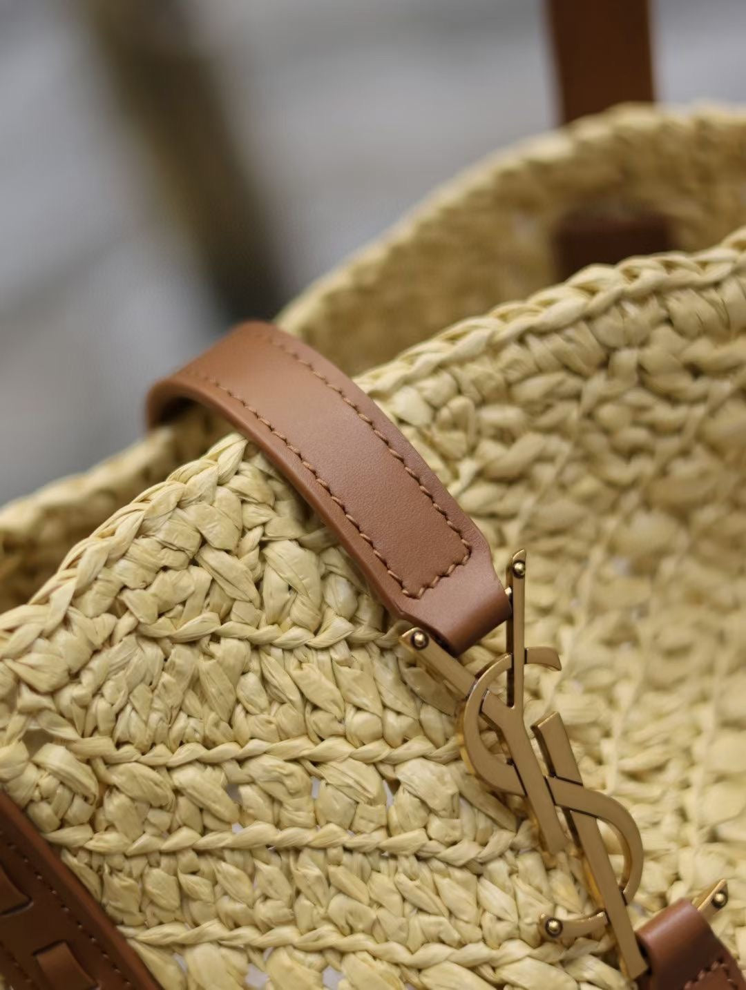 Luxury Saint Laurent YSL MEDIUM 44CM PANIER BEIGE RAFFIA TOTE BAG
