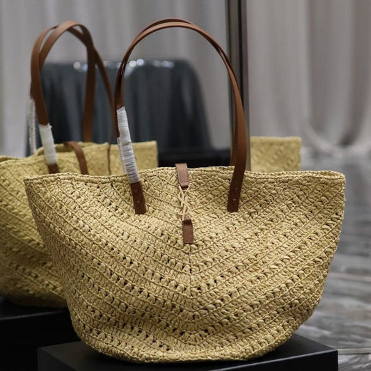 Luxury Saint Laurent YSL MEDIUM 44CM PANIER BEIGE RAFFIA TOTE BAG