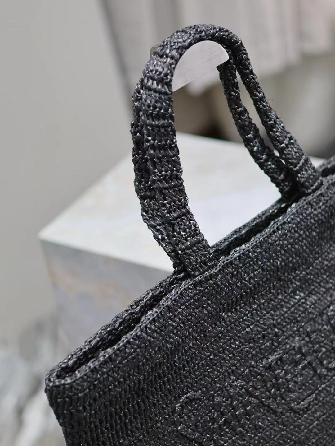 Luxury Saint Laurent YSL TOTE BAG 50CM BLACK RAFFIA