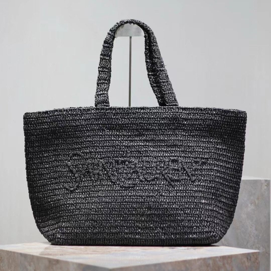 Luxury Saint Laurent YSL TOTE BAG 50CM BLACK RAFFIA