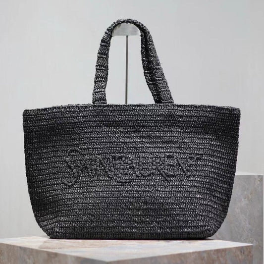 Luxury Saint Laurent YSL TOTE BAG 50CM BLACK RAFFIA