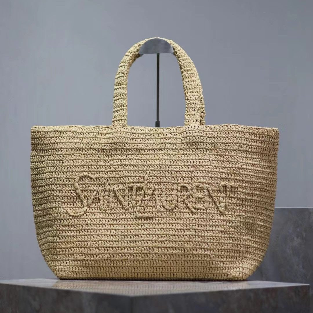 Luxury Saint Laurent YSL TOTE BAG 50CM BEIGE RAFFIA
