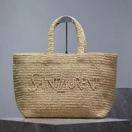 Luxury Saint Laurent YSL TOTE BAG 50CM BEIGE RAFFIA