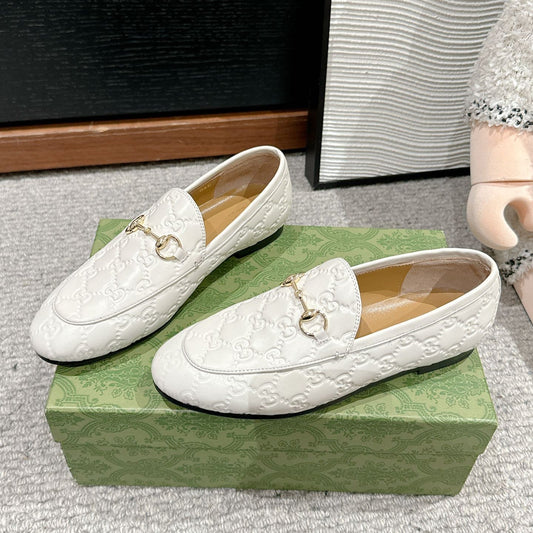 Luxury Gucci Horsebit Jordaan Loafer White GG Leather