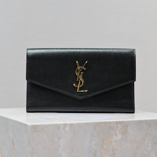 Luxury Saint Laurent UPTOWN WALLET 21 IN BLACK CALFSKIN GOLD LOGO