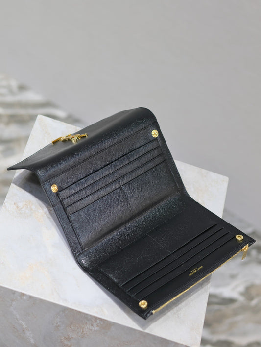 Luxury Saint Laurent UPTOWN WALLET 21 IN BLACK CALFSKIN GOLD LOGO