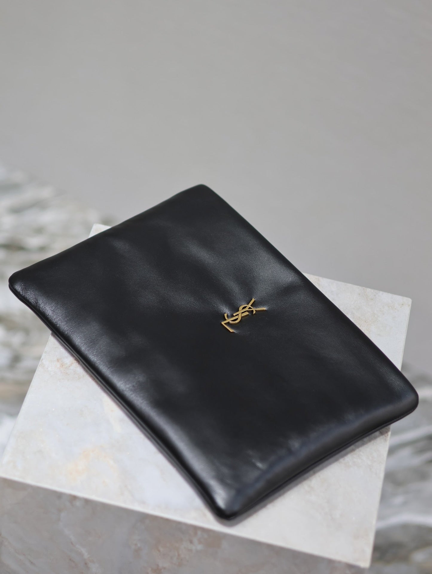Luxury Saint Laurent CALYPSO LARGE POUCH 30 IN BLACK SMOOTH LAMBSKIN
