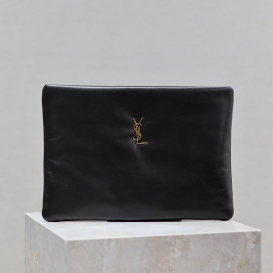 Luxury Saint Laurent CALYPSO LARGE POUCH 30 IN BLACK SMOOTH LAMBSKIN