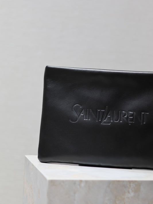 Luxury Saint Laurent POUCH 30 IN BLACK CALFSKIN WITH EMBOSSED LOGO