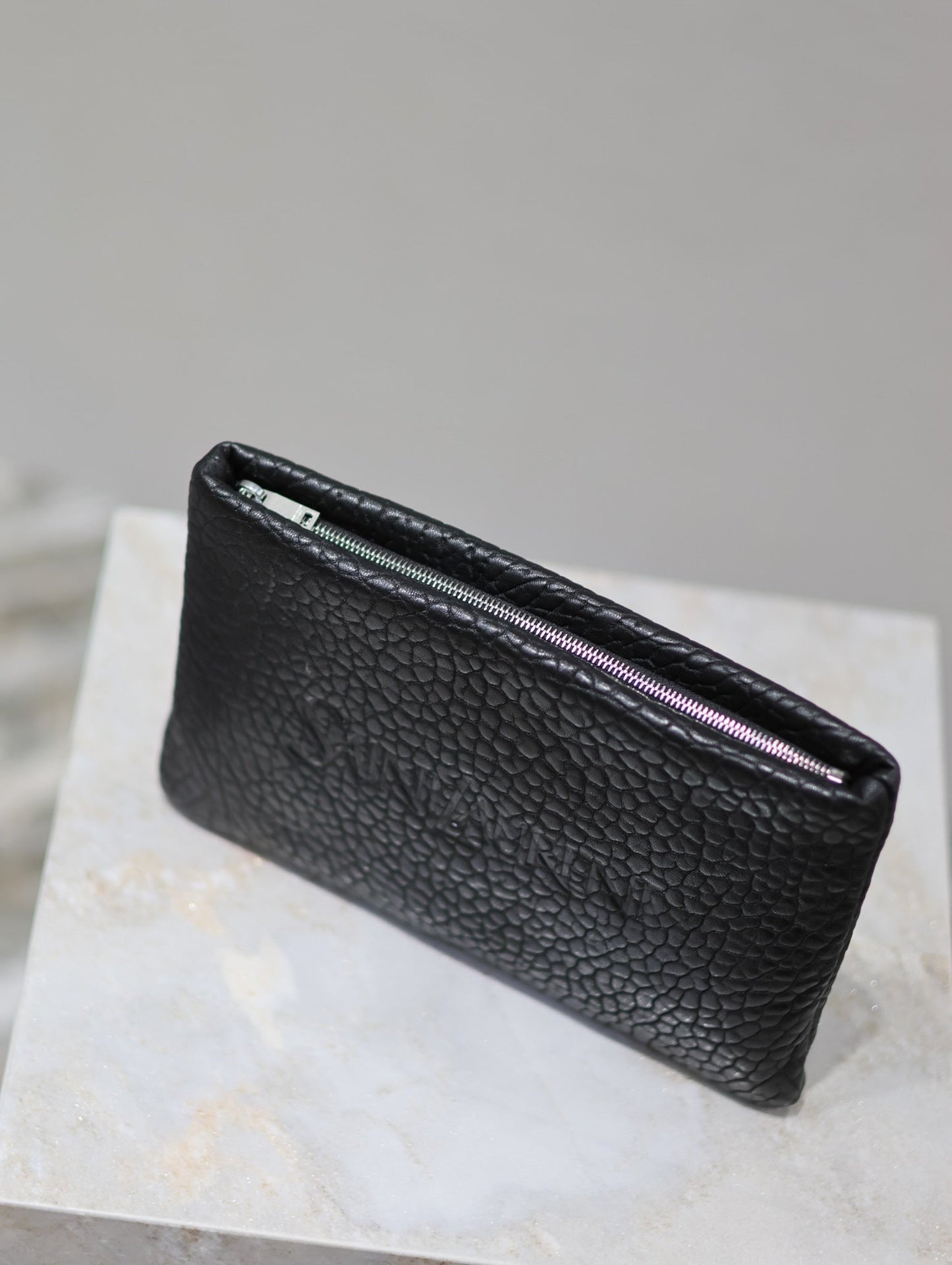 Luxury Saint Laurent POUCH WITH ELEPHANT TEXTURE 23 IN BLACK LAMBSKIN LOGO EMBOSSED