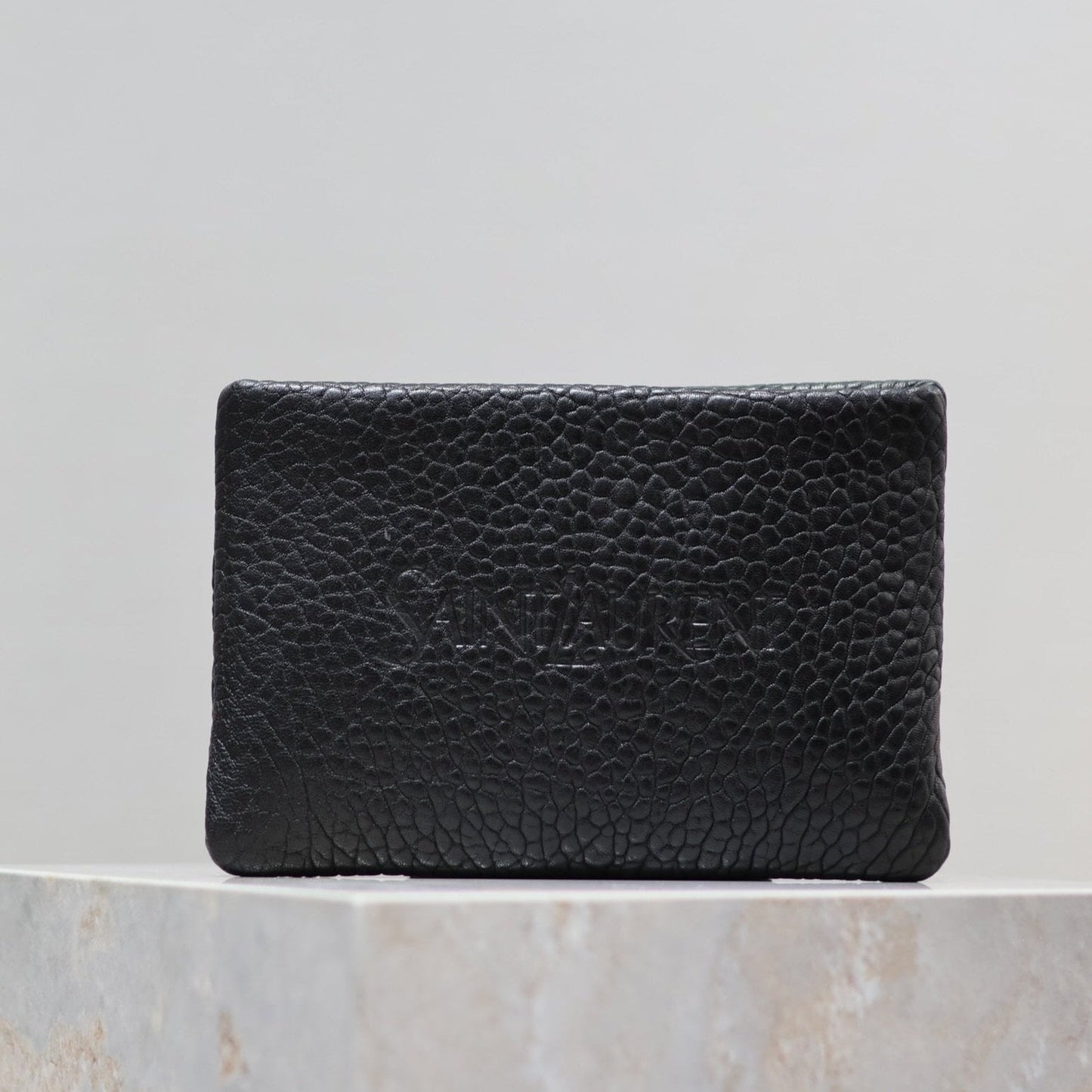 Luxury Saint Laurent POUCH WITH ELEPHANT TEXTURE 23 IN BLACK LAMBSKIN LOGO EMBOSSED