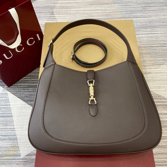 Luxury Gucci JACKIE LARGE SHOULDER BAG 40 IN BROWN CALFSKIN GOLD HARDWARE