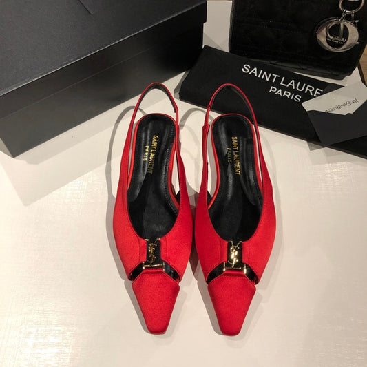 Luxury Saint Laurent BABYLONE SLINGBACK FLAT IN RED SILK